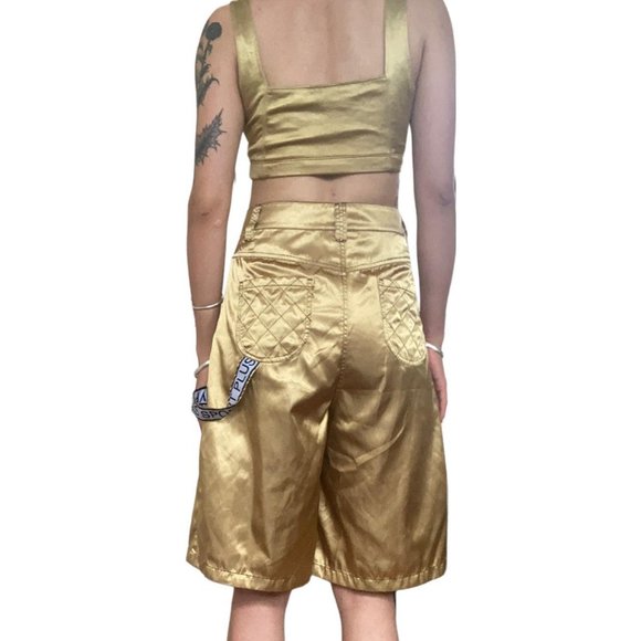 y2k gold vfiles crop top & baggy cargo pants capri 2 piece set size S - Picture 2 of 3